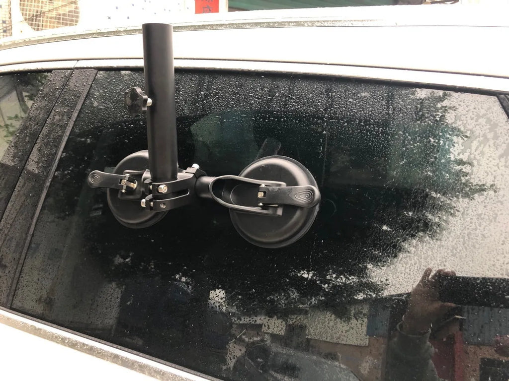 Black car suction cup flagpole base with rubber disc and ABS construction for vehicle window mounting