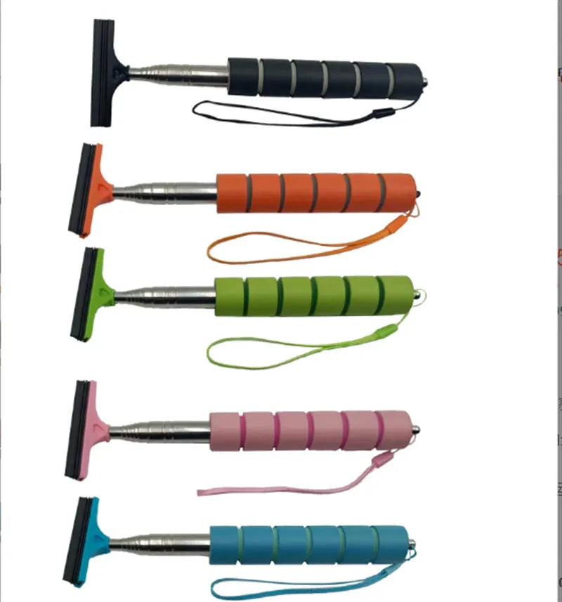 Retractable stainless steel car wiper extended to show 100cm length with rubber blade for cleaning mirrors
