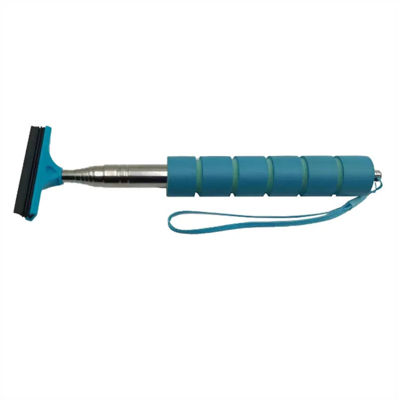 Retractable stainless steel car wiper extended to show 100cm length with rubber blade for cleaning mirrors