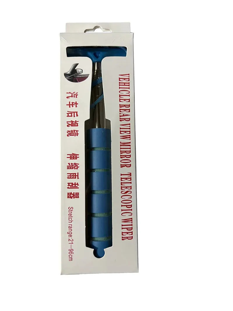 Retractable stainless steel car wiper extended to show 100cm length with rubber blade for cleaning mirrors