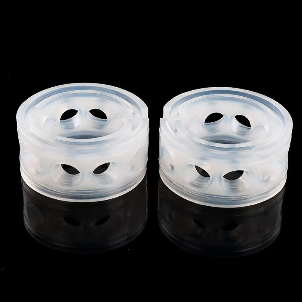 Two transparent rubber spring shock absorber buffers for car modification, shown with size measurement diagram.