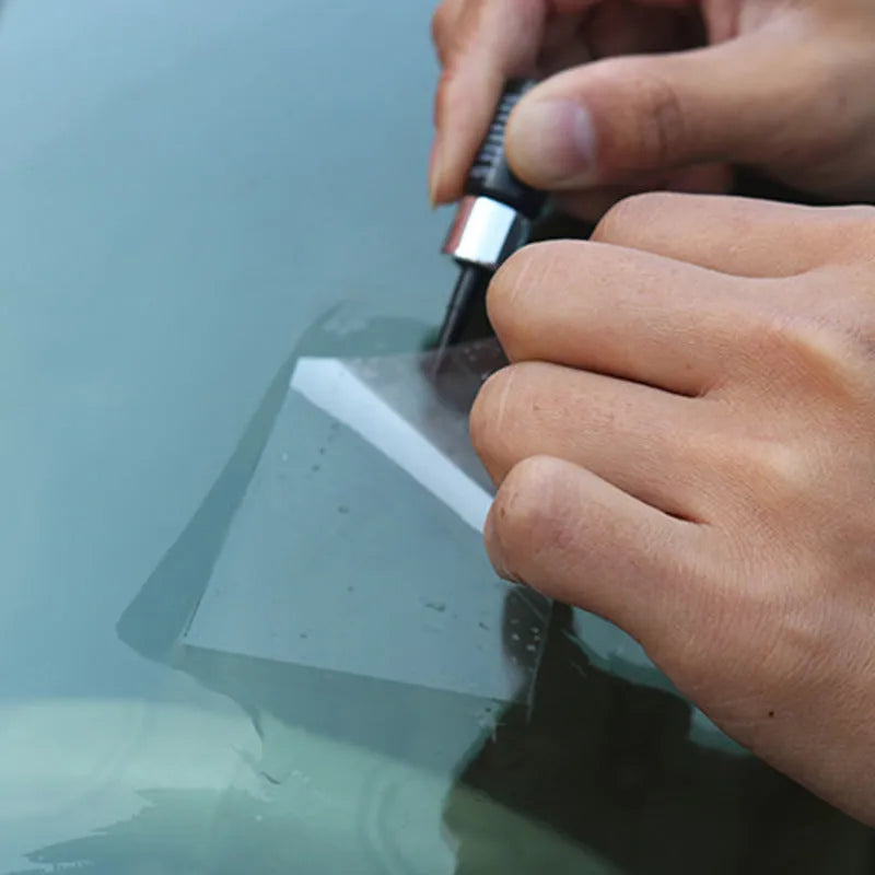 Yellow three-piece car glass repair agent tool set with liquid resin for windshield cracks