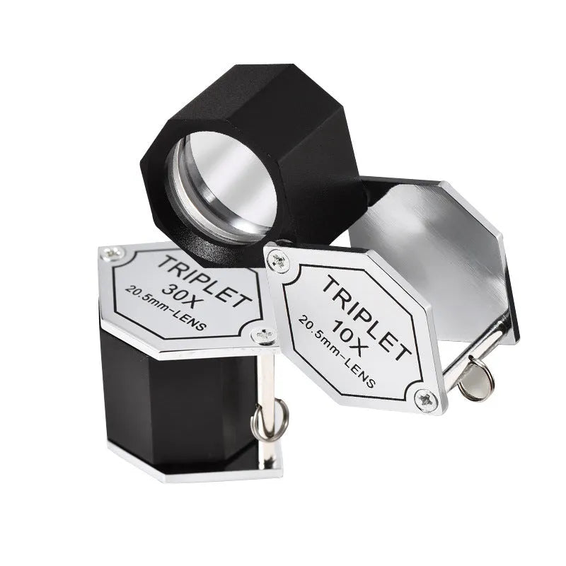 Handheld metal magnifying glass with optical glass lens for jewelry and coin identification