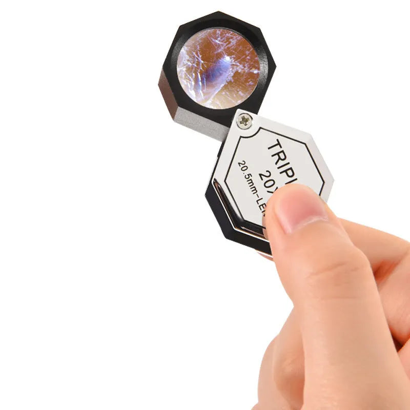 Handheld metal magnifying glass with optical glass lens for jewelry and coin identification