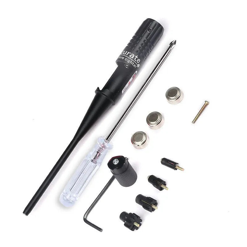 Black matte aluminium laser calibration device with 650nm wavelength on work surface