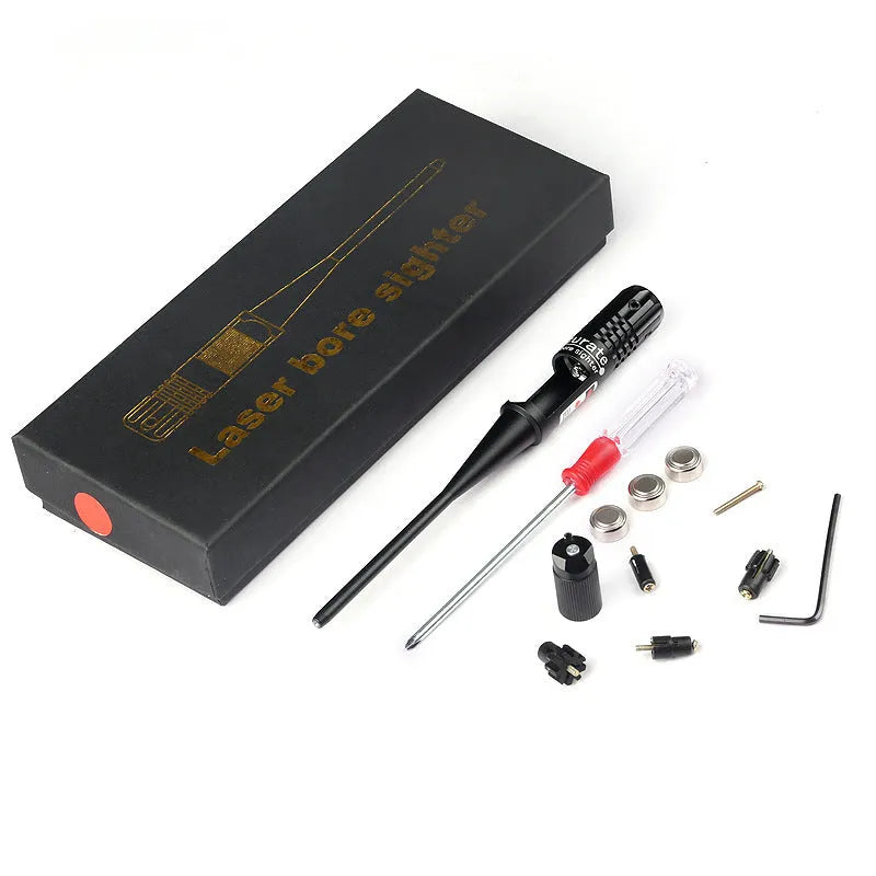 Black matte aluminium laser calibration device with 650nm wavelength on work surface