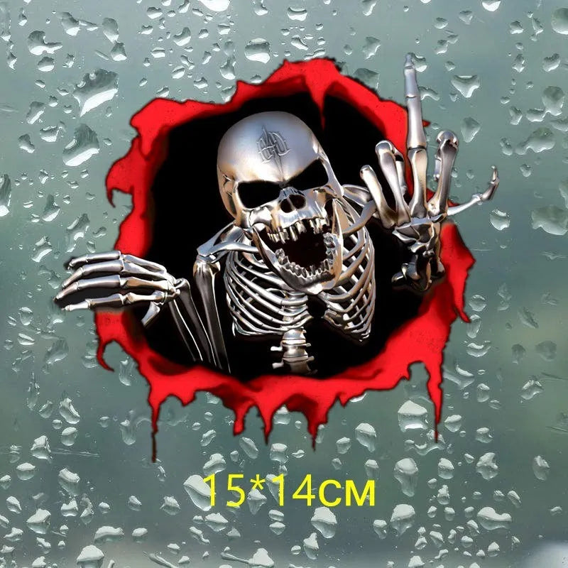 Printing reflective metal skull bumper sticker with colourful broken shell design on PET material measuring 15x14cm