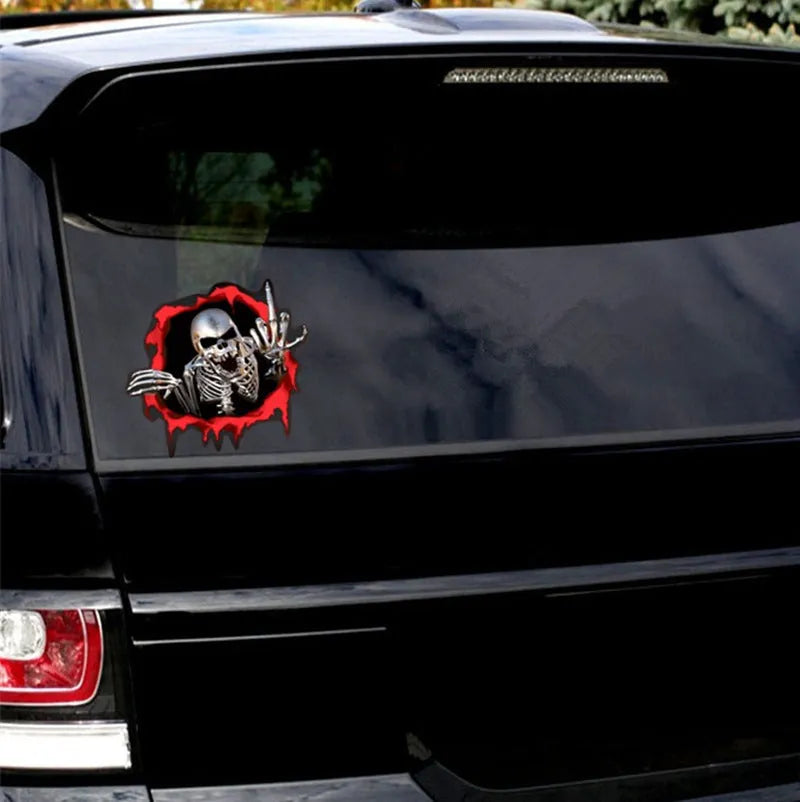 Printing reflective metal skull bumper sticker with colourful broken shell design on PET material measuring 15x14cm