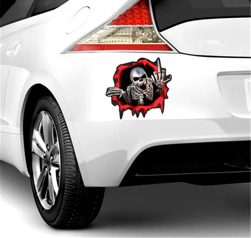 Printing reflective metal skull bumper sticker with colourful broken shell design on PET material measuring 15x14cm