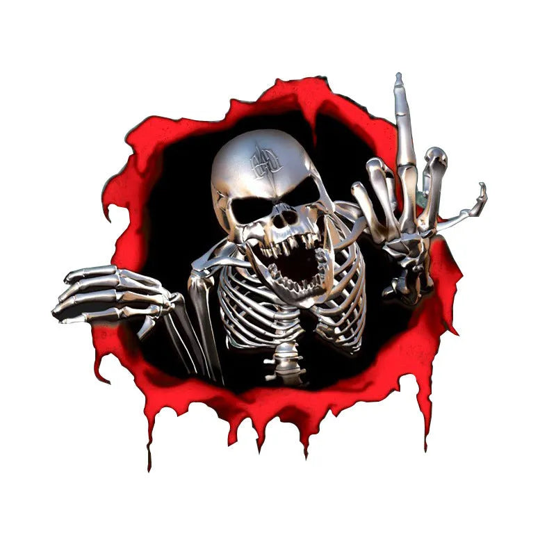 Printing reflective metal skull bumper sticker with colourful broken shell design on PET material measuring 15x14cm