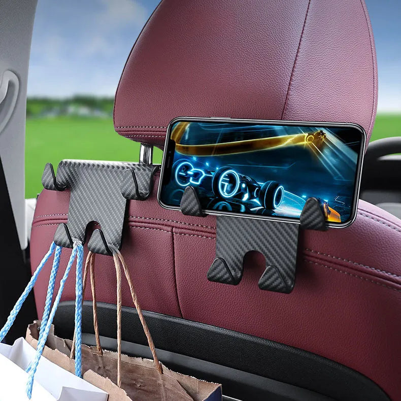 Black ABS plastic car hook and mobile phone bracket for rear seat storage