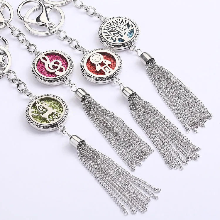 Alloy tassel car fragrance pendant necklace with 50cm chain and 12mm scent box