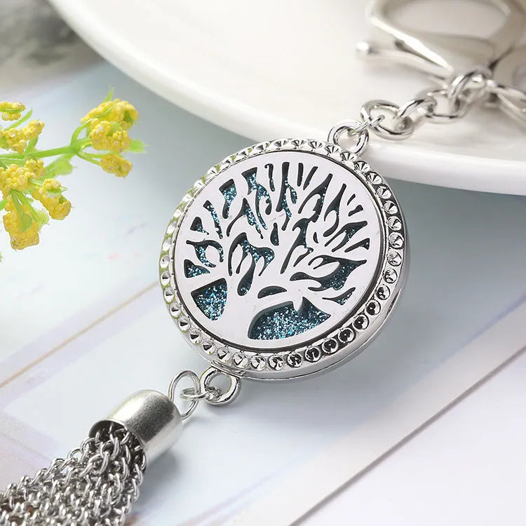 Alloy tassel car fragrance pendant necklace with 50cm chain and 12mm scent box