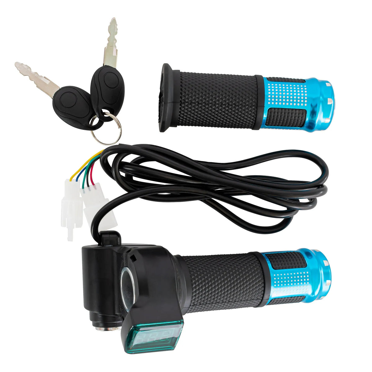 Electric vehicle handlebar section body in blue red silver yellow with PC ABS material and 5-core wire