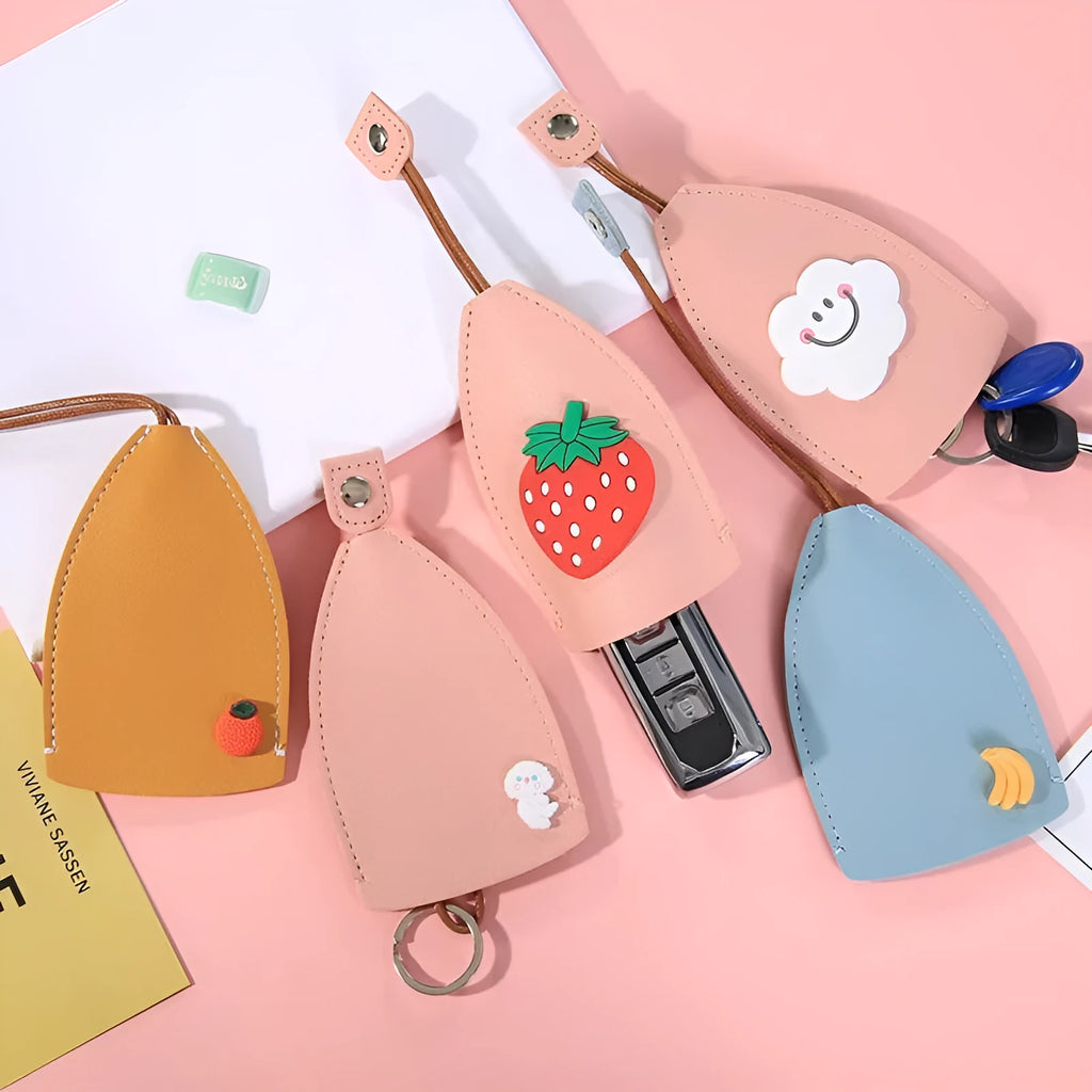 Cartoon design pull-out key case for car keys made from PU leather with pull-out tab