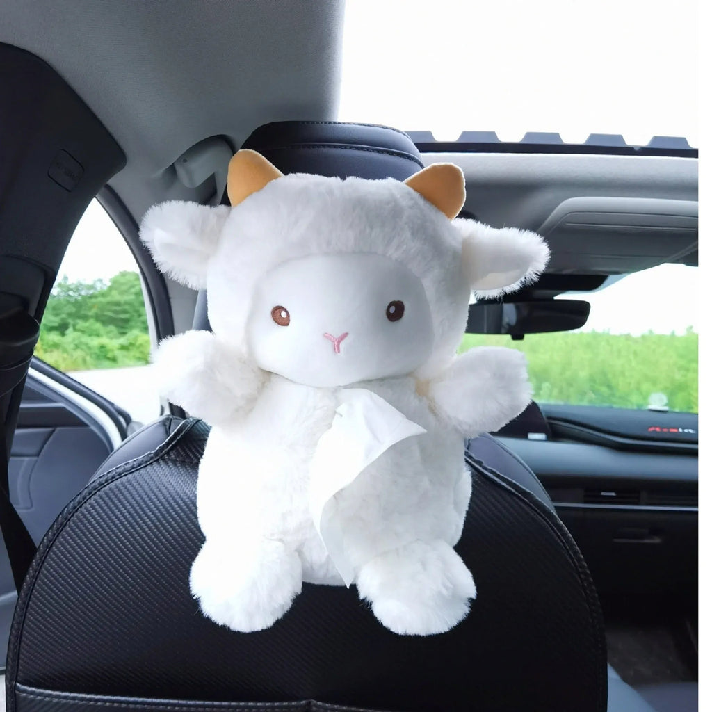 Plush cartoon lamb tissue box cover for car and home decoration