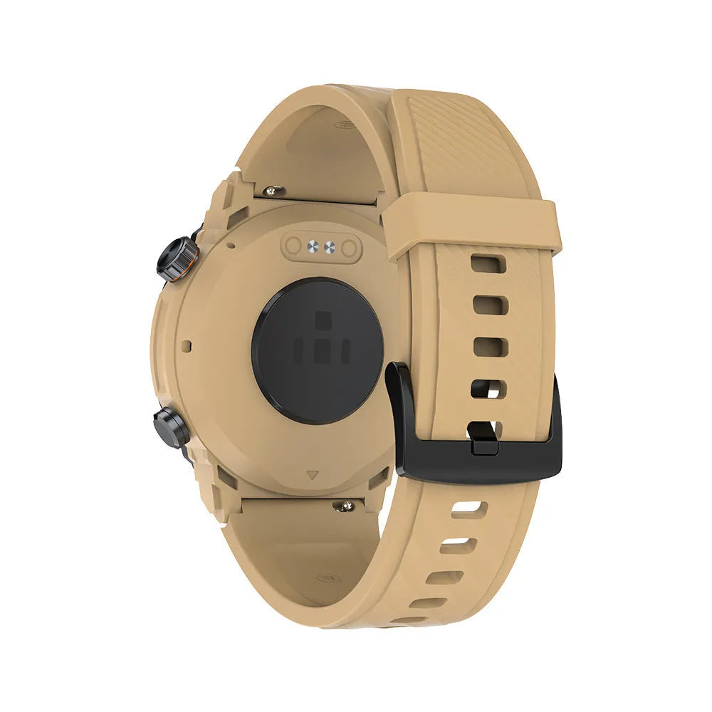 MG02 smart watch in Black, Khaki, or Silver Orange colours showing its TFT screen and strap.