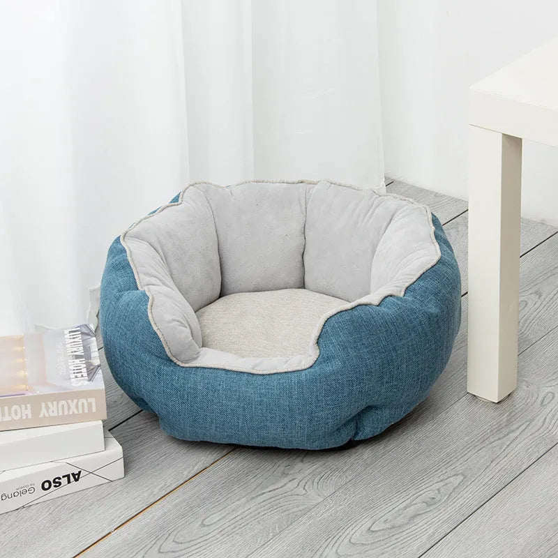 Octagonal pet bed with soft wool point design and removable mats for cats and small dogs