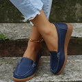 Women's flat loafers in PU leather with round toe and car stitch detail