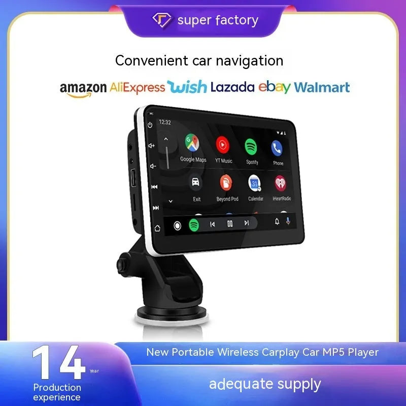 7 inch car GPS navigator with wireless CarPlay and reversing camera on universal suction mount