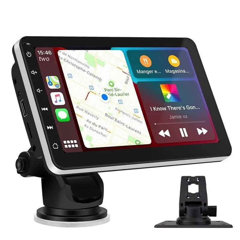 7 inch car GPS navigator with wireless CarPlay and reversing camera on universal suction mount