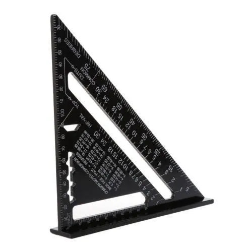 Black aluminium alloy triangle ruler square with 90 and 45 degree angles, 7 inch or 12 inch format