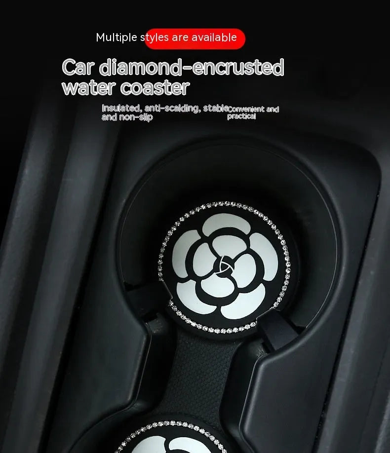 Plastic universal car cup holder mat in a black and white checkerboard pattern