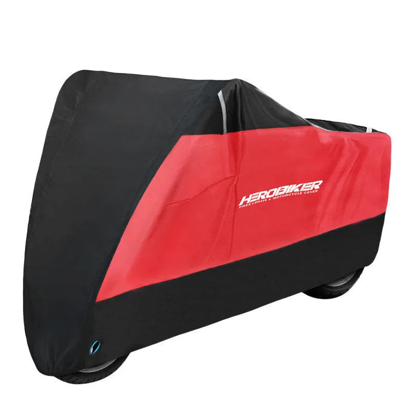 Motorcycle cover in black with anti-theft grommets showing size options M to XXXXL