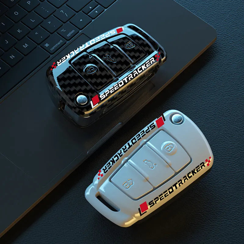 White car key cover body with carbon fibre style pattern and mirror finish made of feilin material