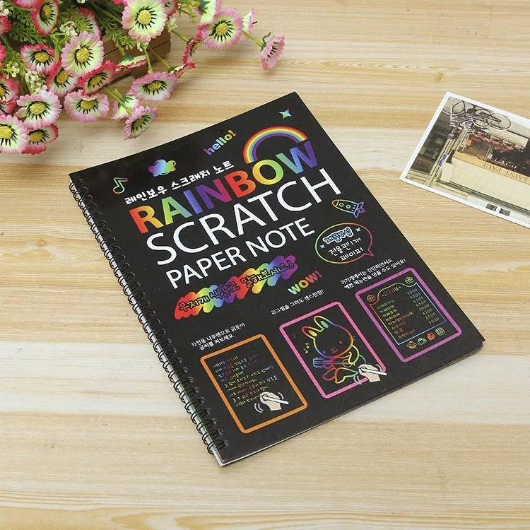 Large colourful scratch art paper for children's DIY painting, measuring 26cm by 19cm.