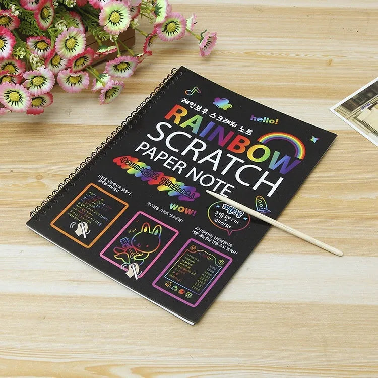 Large colourful scratch art paper for children's DIY painting, measuring 26cm by 19cm.