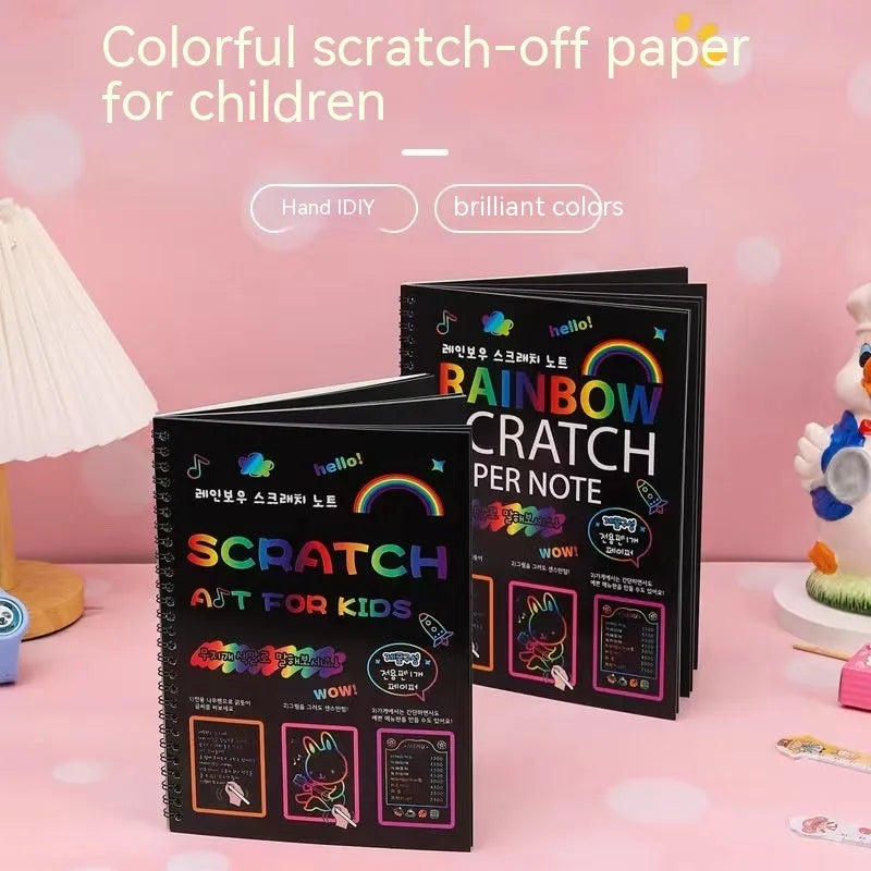 Large colourful scratch art paper for children's DIY painting, measuring 26cm by 19cm.