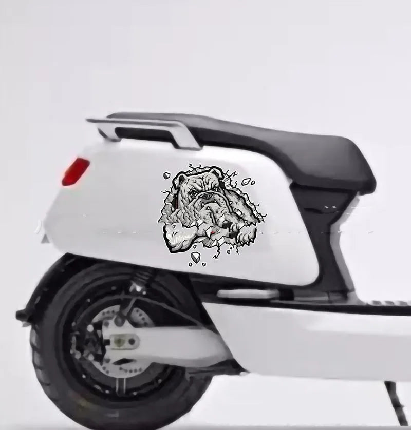 Grey dog pattern motorcycle decorative sticker measuring 17x17cm with customisable sizing options