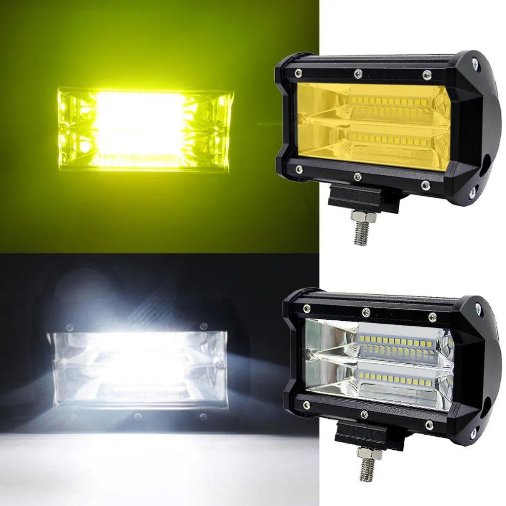 Black 5-inch LED off-road work light with die-cast aluminium housing and bracket mount.