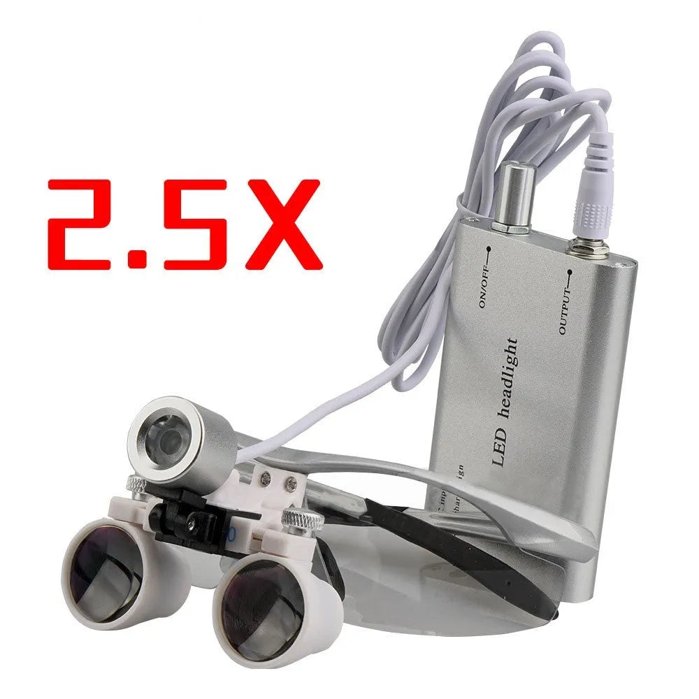 Black plastic head-mounted LED magnifying glass with 3.5X lens on an adjustable headband.