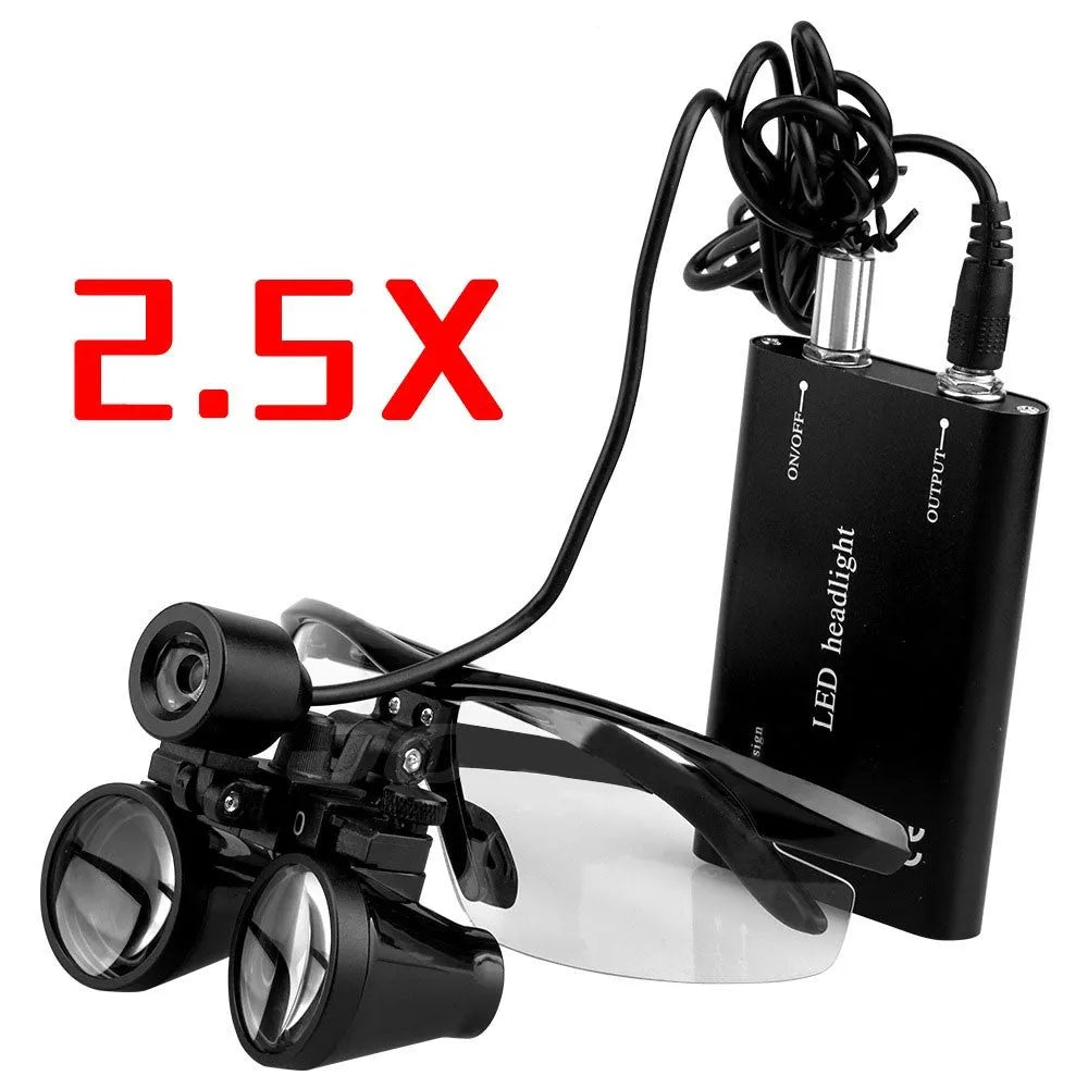Black plastic head-mounted LED magnifying glass with 3.5X lens on an adjustable headband.