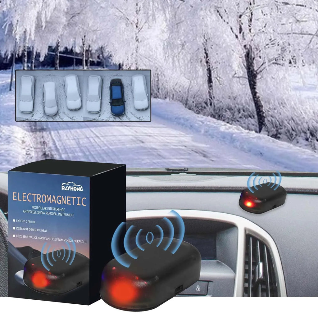 Black car snow removal tool with special glass construction measuring 5cm for deicing and melting snow