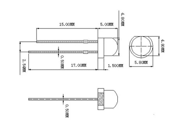 F5 straw hat white light emitting diode lamp bead with 120 degree luminous angle and colour rendering index 70-80