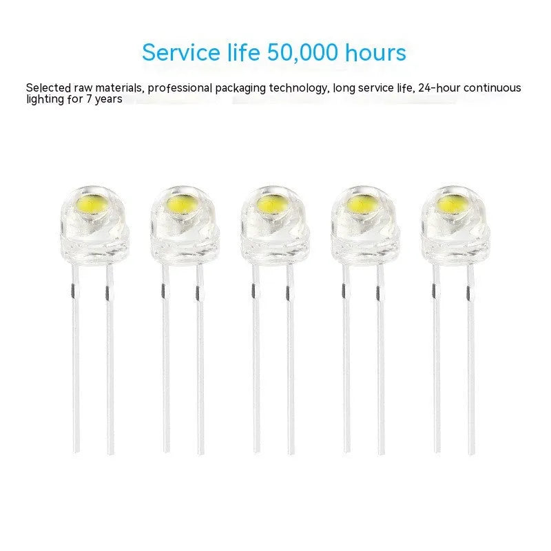 F5 straw hat white light emitting diode lamp bead with 120 degree luminous angle and colour rendering index 70-80