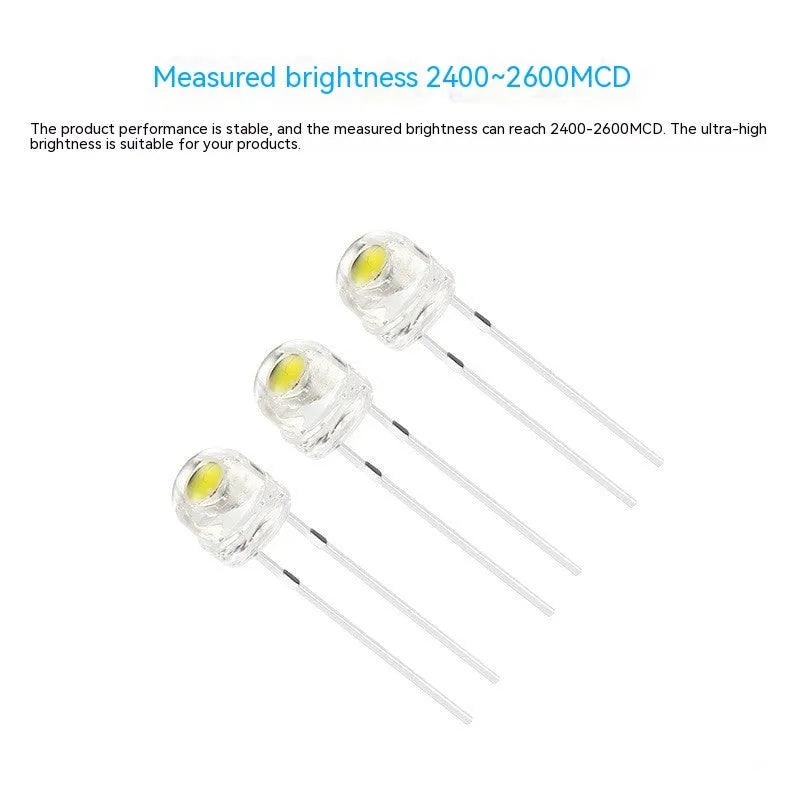 F5 straw hat white light emitting diode lamp bead with 120 degree luminous angle and colour rendering index 70-80