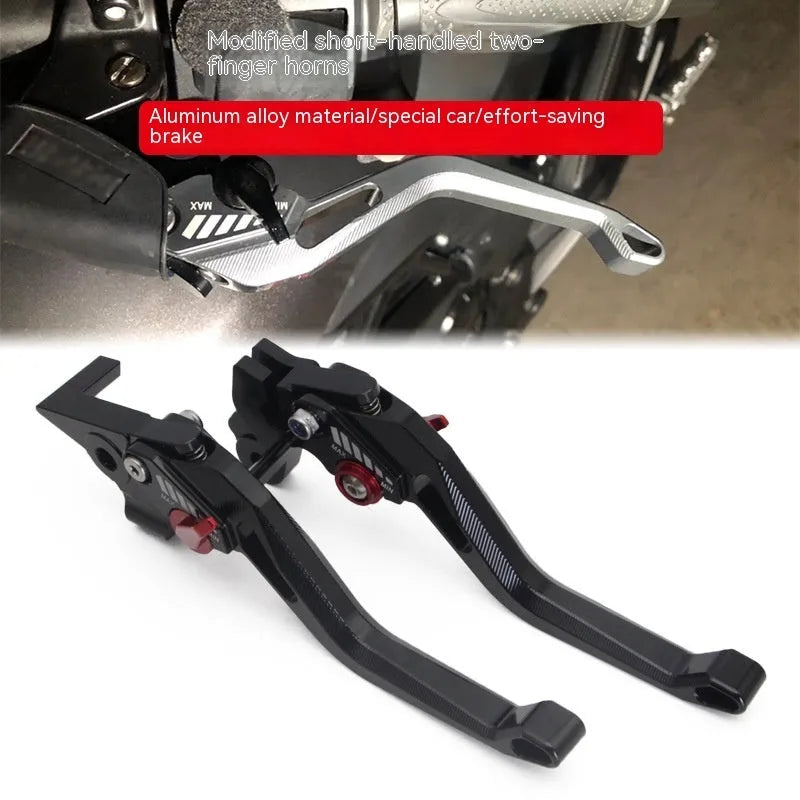 Motorcycle metal clutch lever in six colour options showing two-finger design