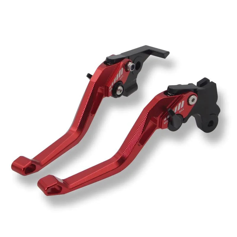 Motorcycle metal clutch lever in six colour options showing two-finger design