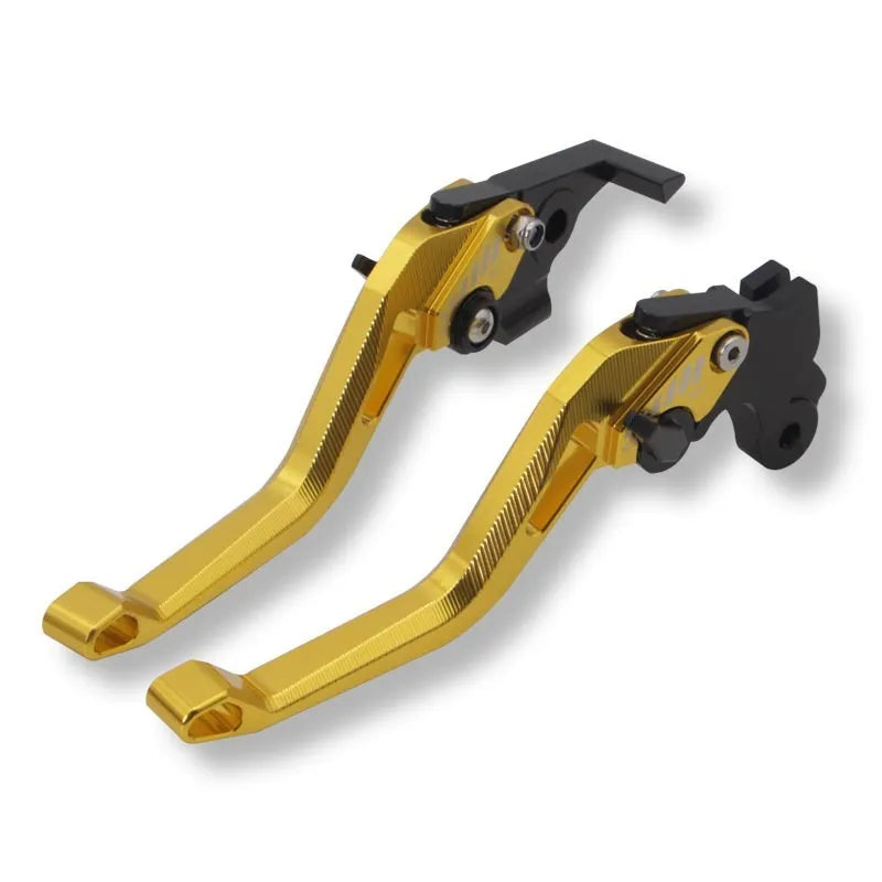 Motorcycle metal clutch lever in six colour options showing two-finger design