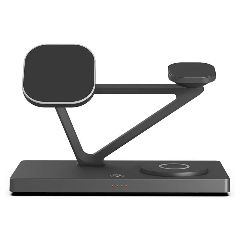 Five-in-one bedside wireless charger with magnetic phone bracket, watch charging spot, headphone charging and LED night light