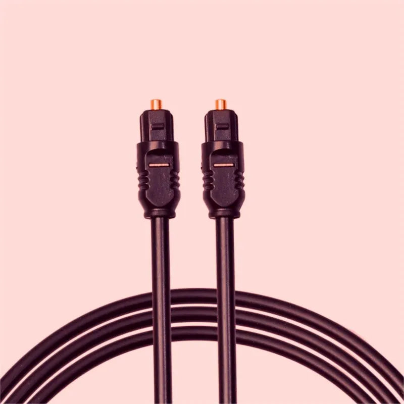 Black Toslink digital optical audio cable with square connectors, 2 metres long.