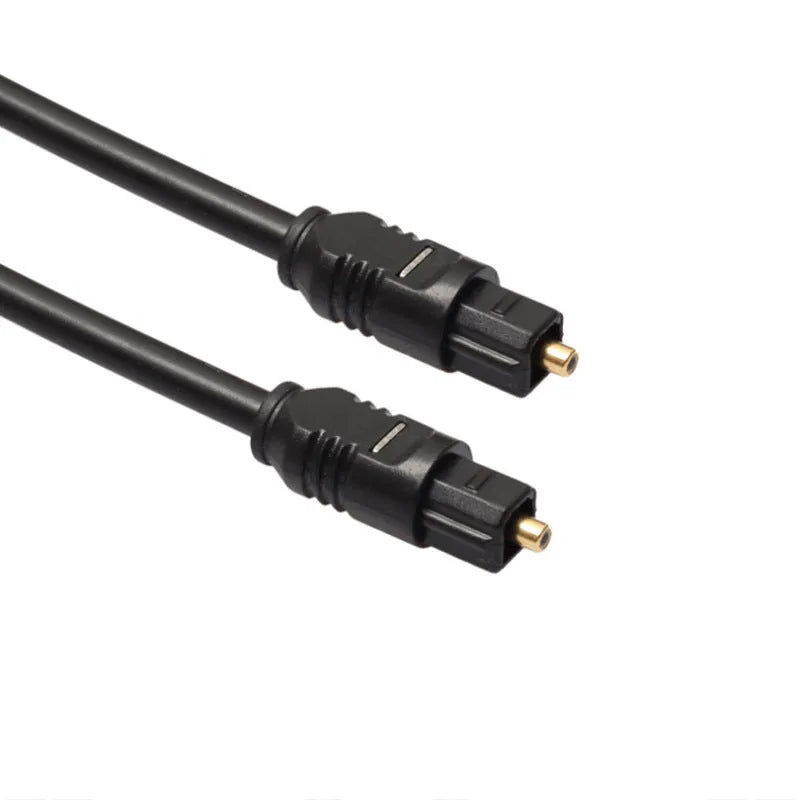 Black Toslink digital optical audio cable with square connectors, 2 metres long.