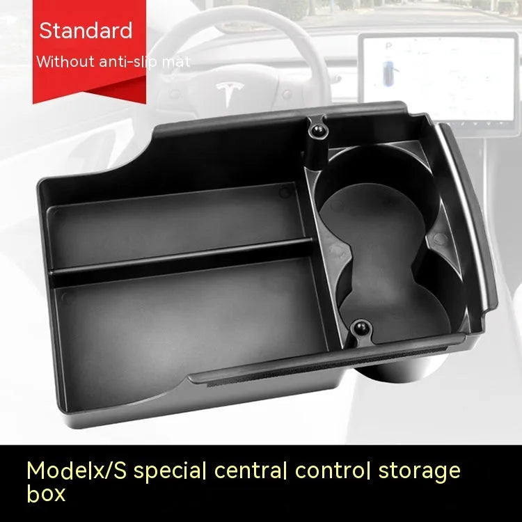 Plastic storage box retrofit for Tesla Model 3, Model S, and Model X centre armrest compartments