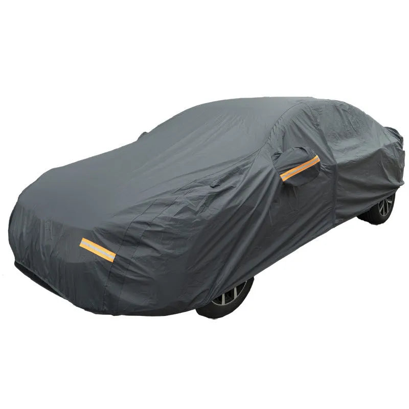 Grey Volkswagen car cover showing thickened PVC chemical fibre construction for rainproof sun protection