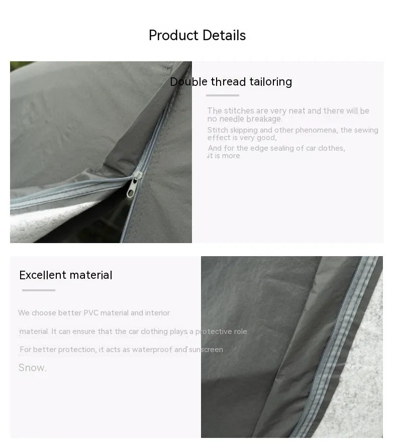 Grey Volkswagen car cover showing thickened PVC chemical fibre construction for rainproof sun protection