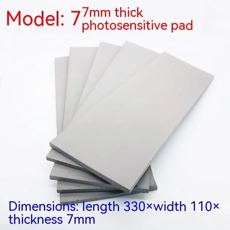 Plastic light-sensitive mat sheet for seal making, measuring 330mm by 110mm, available in 7mm, 4mm, or 2mm thickness.